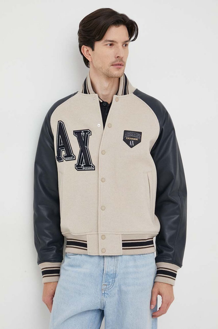 Armani Exchange kurtka bomber z domieszką wełny przejściowa