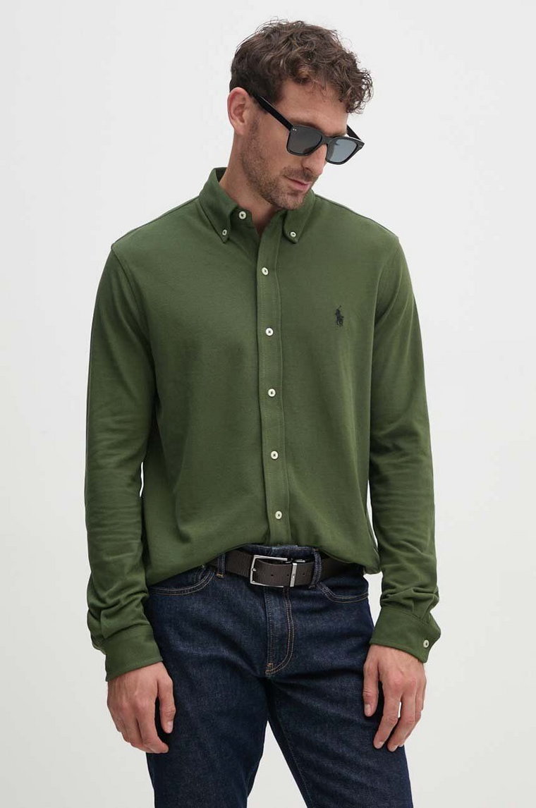 Polo Ralph Lauren koszula bawełniana męska kolor zielony regular z kołnierzykiem button-down