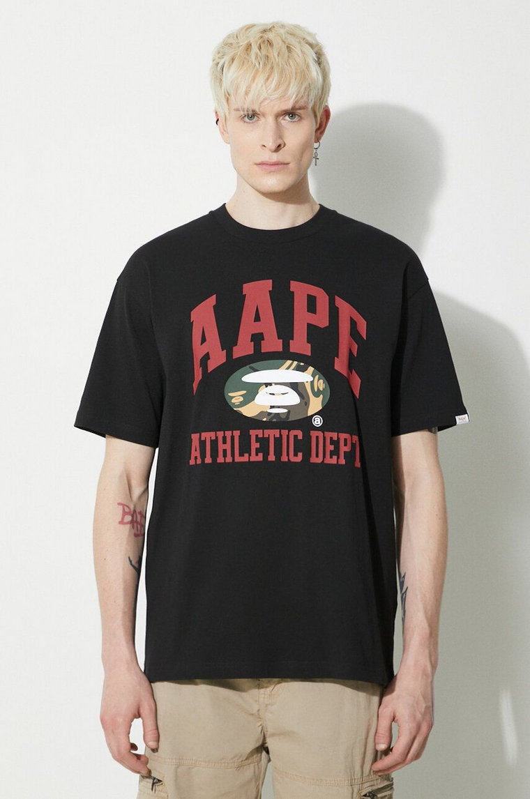 AAPE t-shirt bawełniany Aape College Theme Tee męski kolor czarny z nadrukiem ALT1390