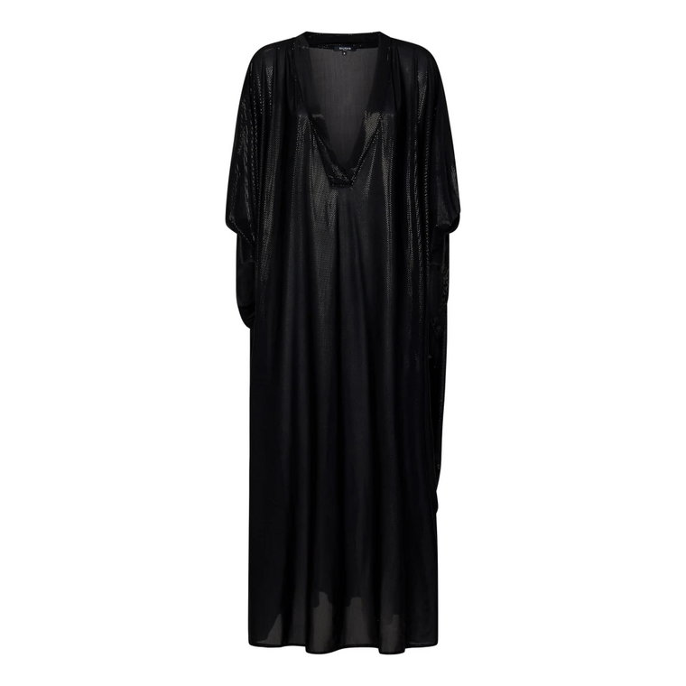 Czarna sukienka z dekoltem w serek i rękawami motylkowymi Balmain