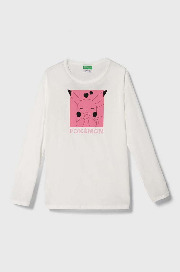 United Colors of Benetton longsleeve bawełniany dziecięcy x Pokemon kolor biały