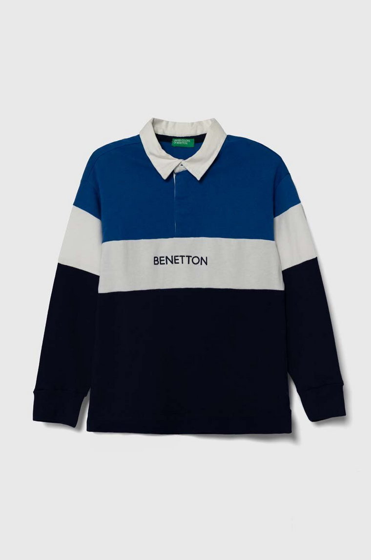 United Colors of Benetton longsleeve bawełniany dziecięcy kolor niebieski z aplikacją