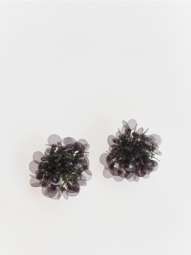Reserved - Kolczyki w kształcie kwiatów - szary
