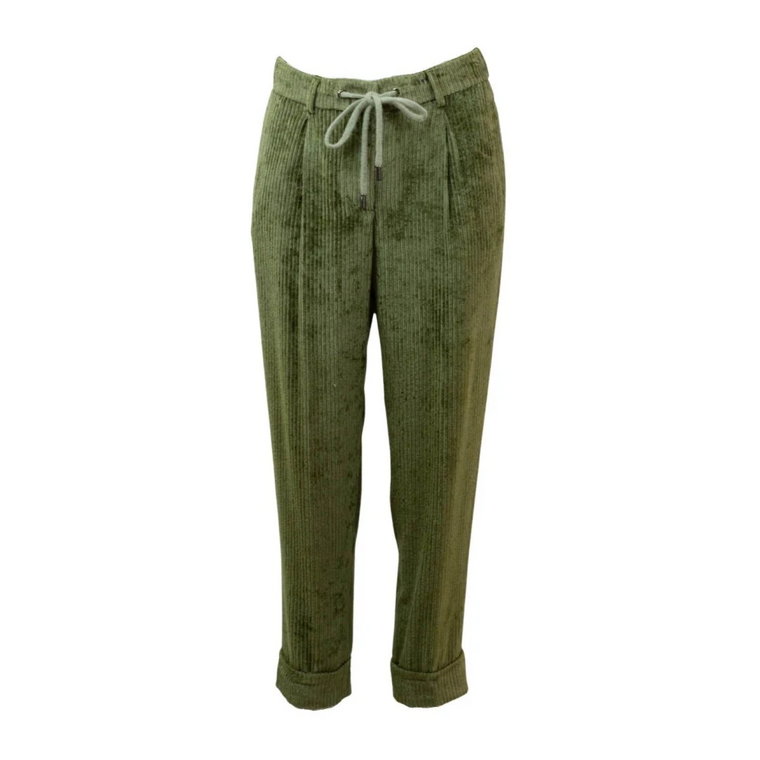Zielone spodnie marchewkowe z regulowanym pasem Peserico