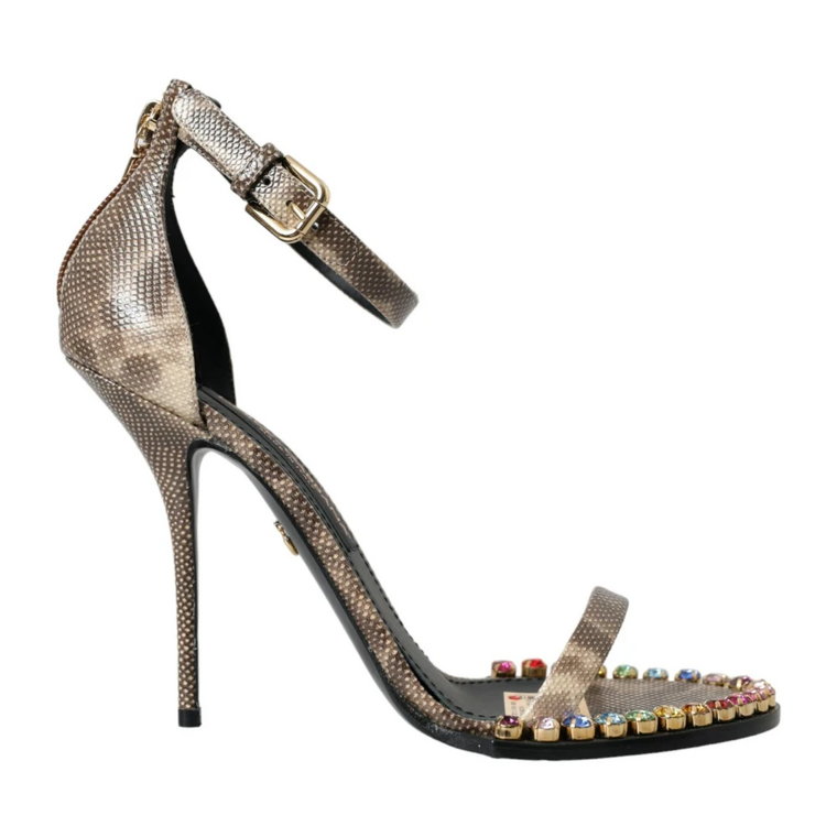 Kryształowo zdobione sandały ze skóry węża Dolce & Gabbana