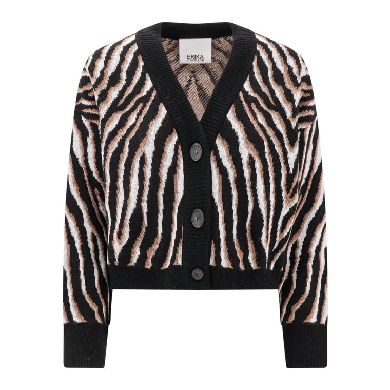 Beżowy Sweter z Wzorem Animalier Erika Cavallini