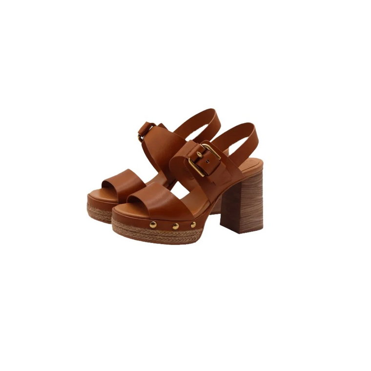 Brązowe Sandały na Drewnianym Obcasie z Regulowanym Paskiem See by Chloé