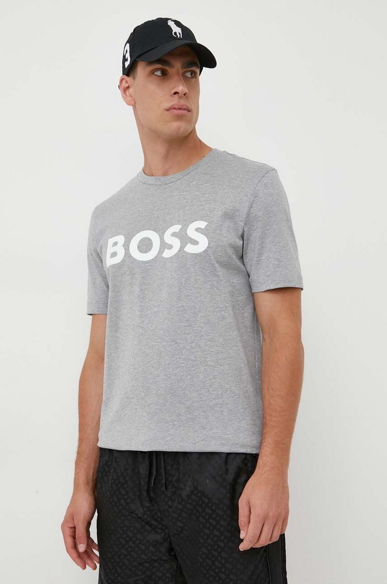 BOSS t-shirt bawełniany kolor szary z nadrukiem