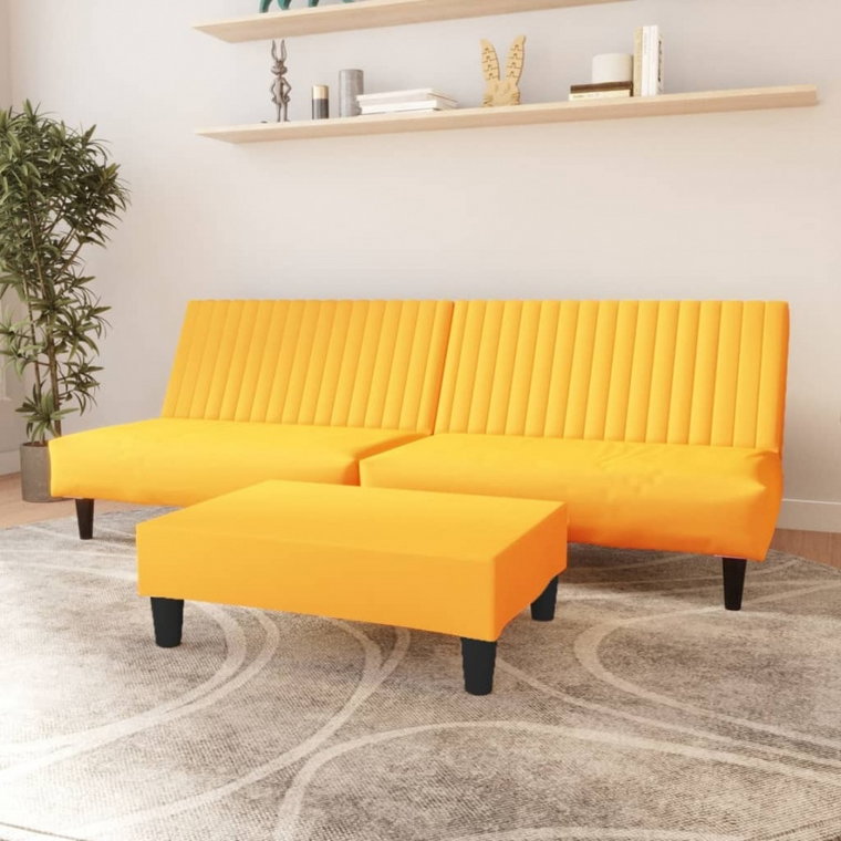 2-os. kanapa z podnóżkiem, żółta, tapicerowana aksamitem kod: V-3081861