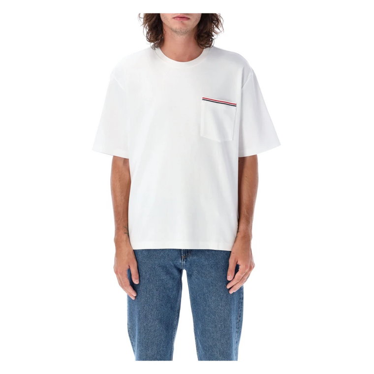 Biała Oversize'owa Koszulka z Kieszenią Thom Browne