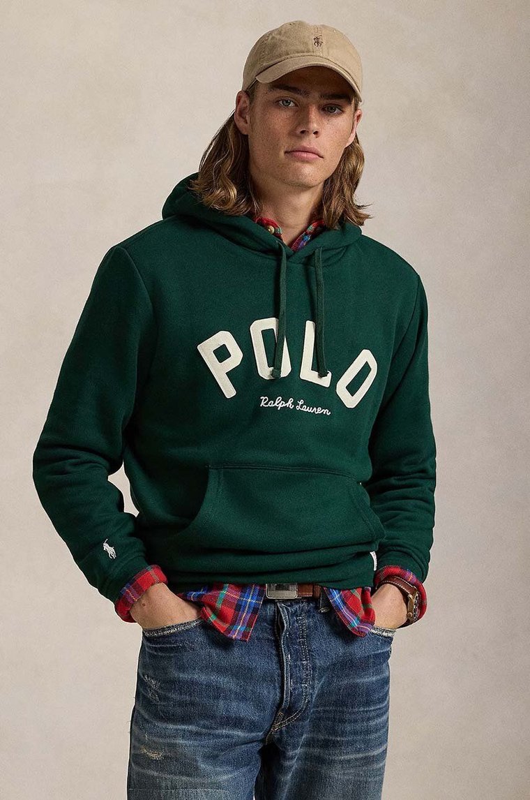 Polo Ralph Lauren bluza męska kolor zielony z kapturem z nadrukiem 710952040