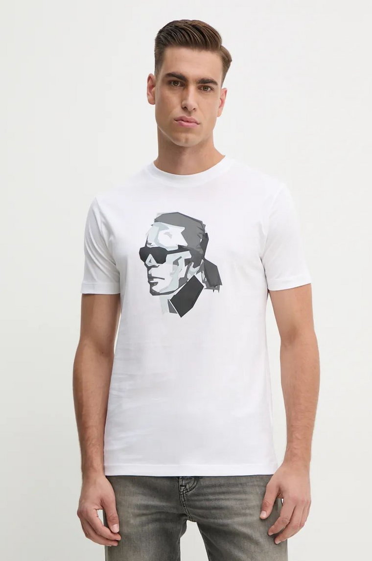 Karl Lagerfeld t-shirt bawełniany męski kolor biały z nadrukiem 544242.755060