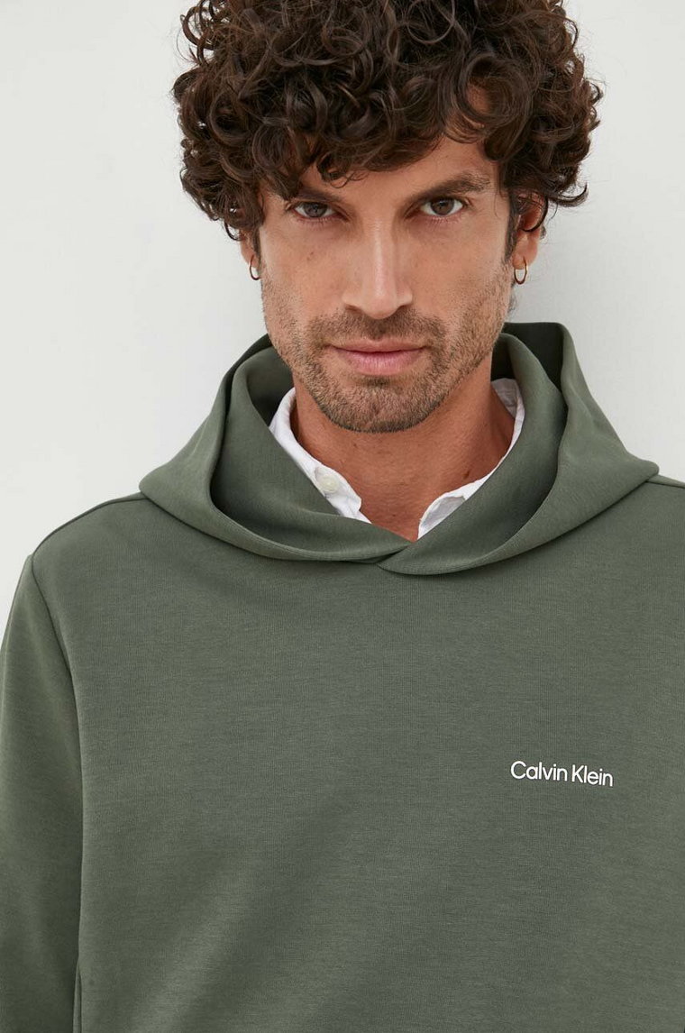 Calvin Klein bluza męska kolor zielony z kapturem gładka