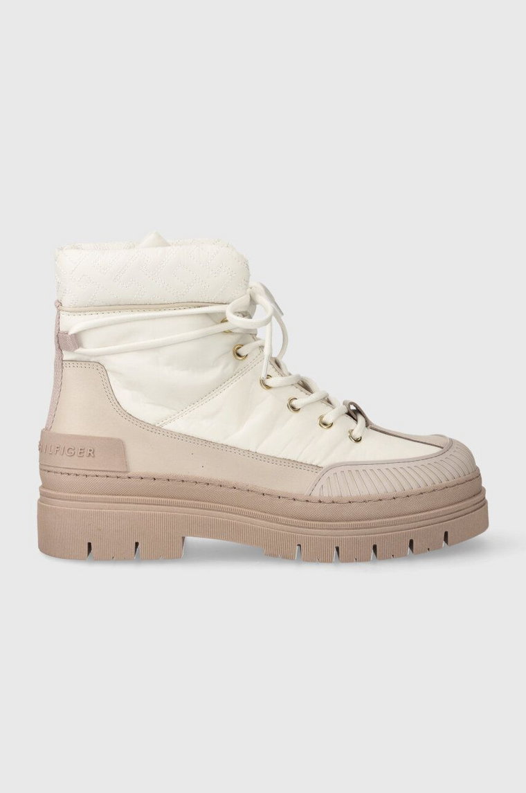 Tommy Hilfiger botki TH MONOGRAM OUTDOOR BOOT damskie kolor biały na płaskim obcasie ocieplone FW0FW07502