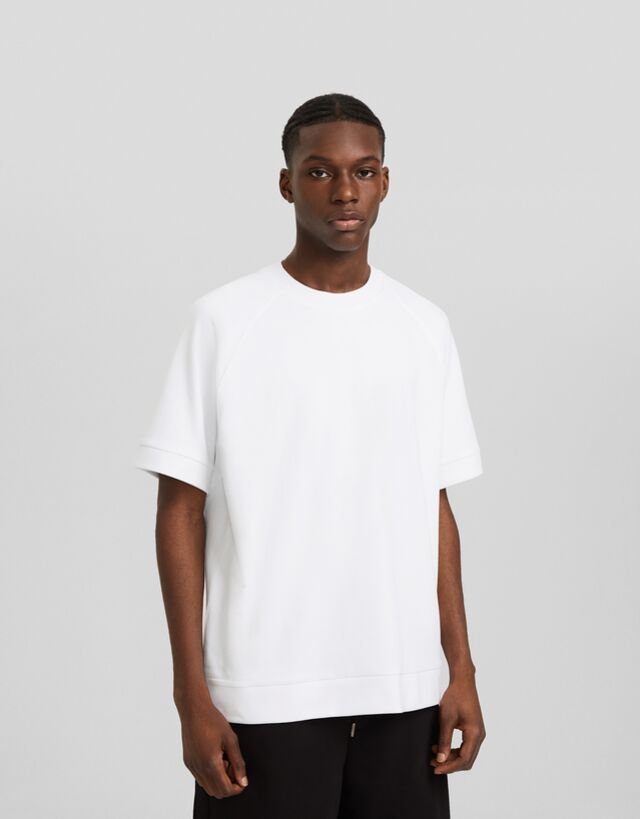 Bershka Koszulka Z Interlocku O Kwartowym Kroju Z Krótkim Rękawem Mężczyzna Xxs Biały