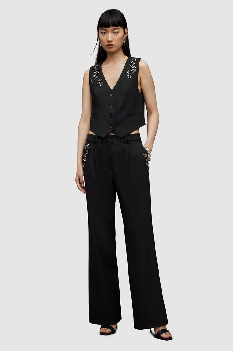 AllSaints spodnie z domieszką wełny Atlas kolor czarny szerokie medium waist