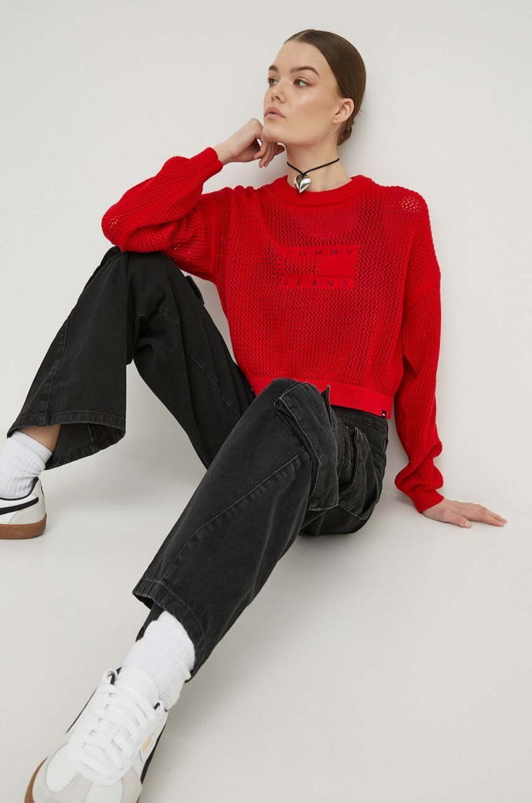 Tommy Jeans sweter bawełniany kolor czerwony DW0DW17755