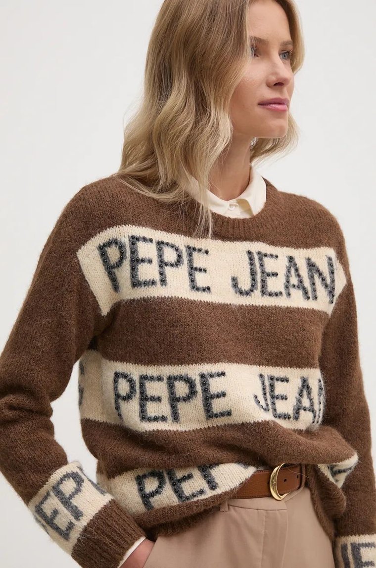 Pepe Jeans sweter z domieszką wełny HELMI damski kolor brązowy  PL702226