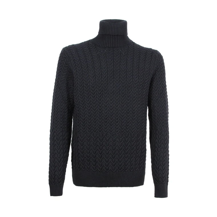 Czarny sweter z golfem i wzorem Zanone