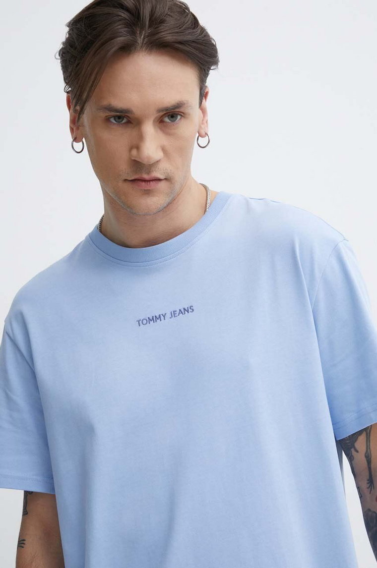 Tommy Jeans t-shirt bawełniany męski kolor niebieski z aplikacją DM0DM18266