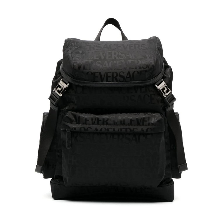 Czarny plecak z nadrukiem logo Versace
