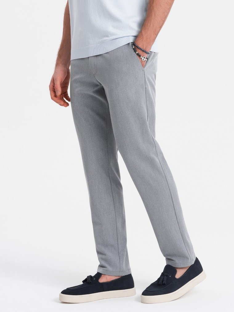 Eleganckie męskie spodnie chino o klasycznym kroju - jasnoszare V1 OM-PACP-0191