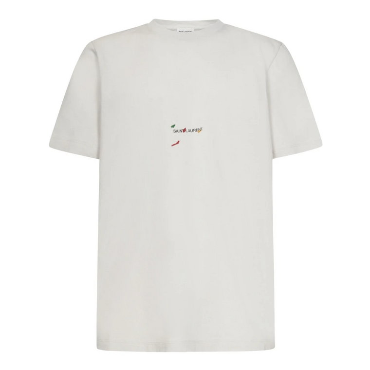 Biała koszulka z okrągłym dekoltem i artystycznym logo Saint Laurent