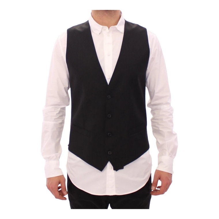 Black Striped Wool Single Breasted Vest Dolce & Gabbana