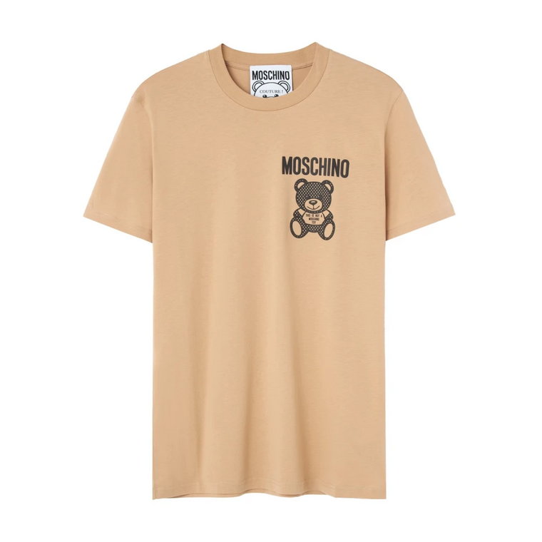 Beżowy T-shirt z nadrukiem logo Moschino