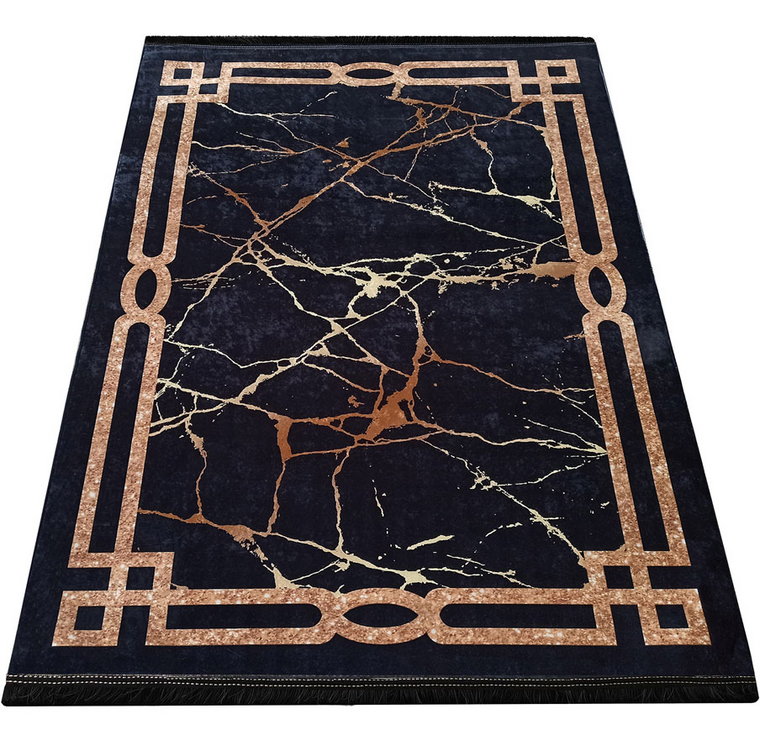 Czarny dywan ze złotymi wzorami - Zewix