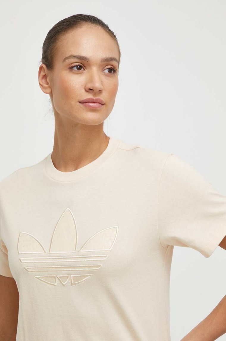 adidas Originals t-shirt bawełniany damski kolor beżowy IS3868