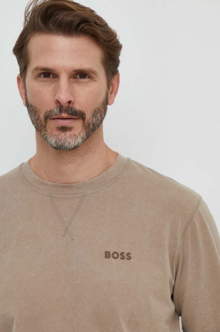 Boss Orange t-shirt bawełniany męski kolor beżowy gładki