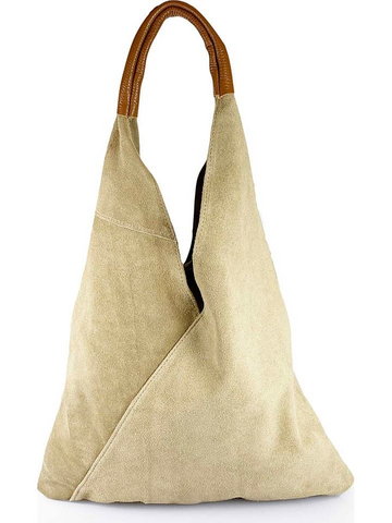 ORE10 Skórzany shopper bag "Lord" w kolorze beżowym - 34 x 39 x 8 cm