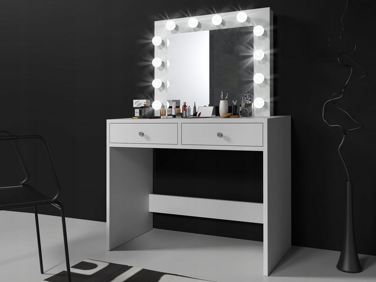 Toaletka kosmetyczna do sypialni z lustrem i oświetleniem Mega 12 LED biały