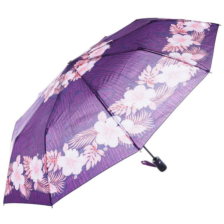 Parasol damski fioletowy w kwiaty półautomat