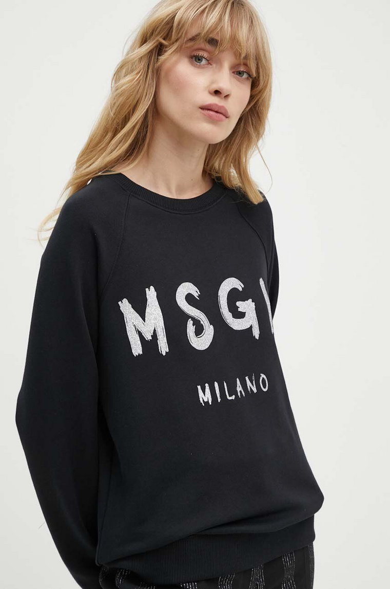 MSGM bluza bawełniana damska kolor czarny z nadrukiem 3741MDM513G.247799