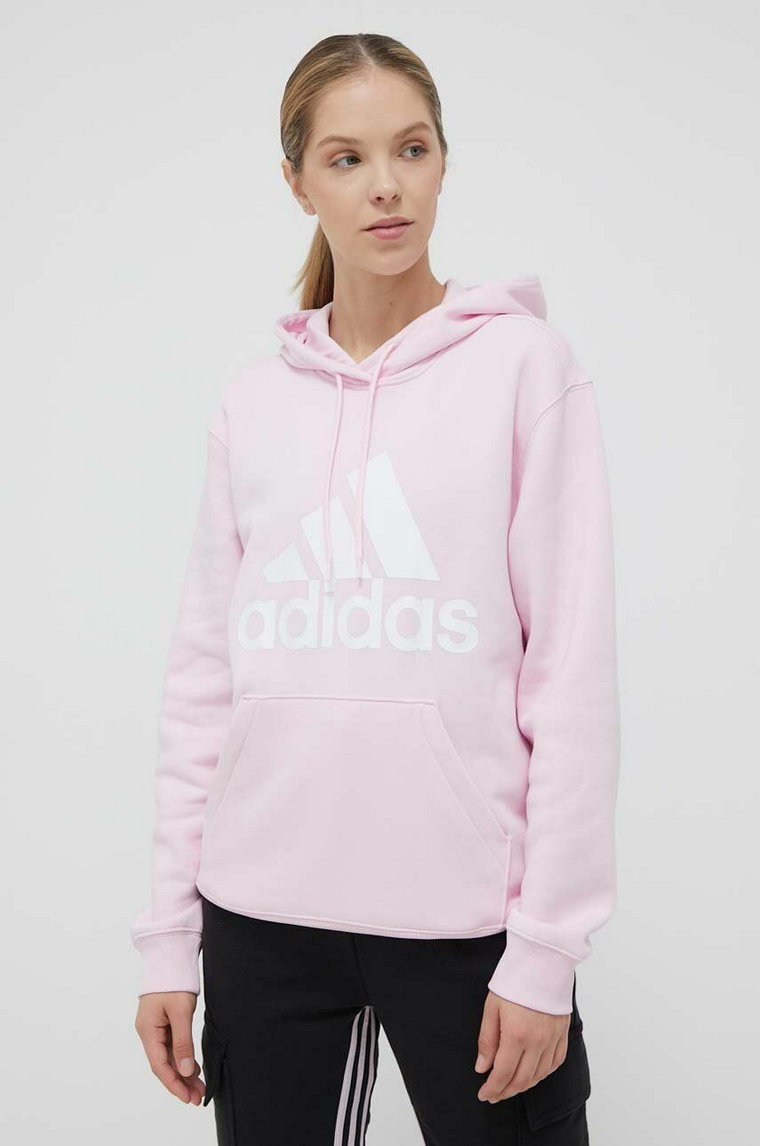 adidas bluza damska kolor różowy z kapturem z nadrukiem