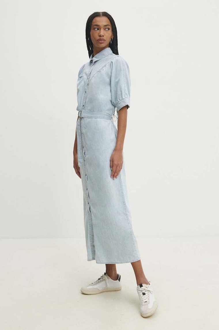 Answear Lab sukienka bawełniana kolor niebieski maxi prosta