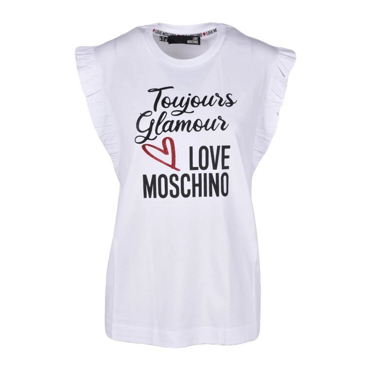 Biała Damska Koszulka z Nadrukiem Love Moschino