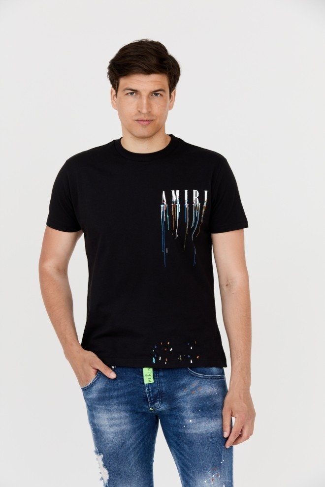 AMIRI T-shirt czarny z efektem kolorowej farby