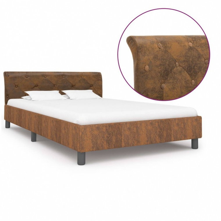 Rama łóżka, brązowa, sztuczna skóra zamszowa, 120 x 200 cm kod: V-284890