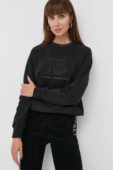 Luisa Spagnoli bluza damska kolor czarny z aplikacją