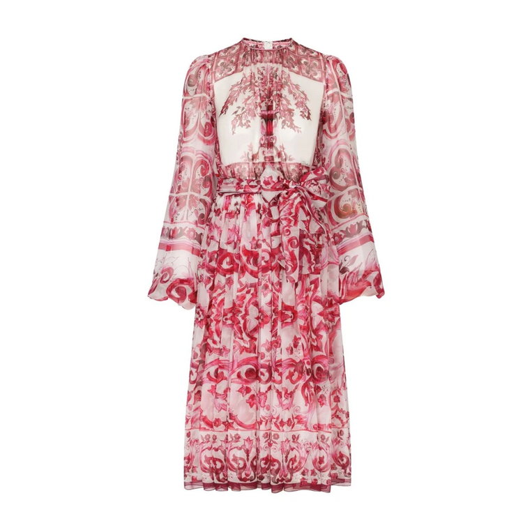 Czerwona Sukienka z Kwiatowym Wzorem i Długimi Rękawami Dolce & Gabbana
