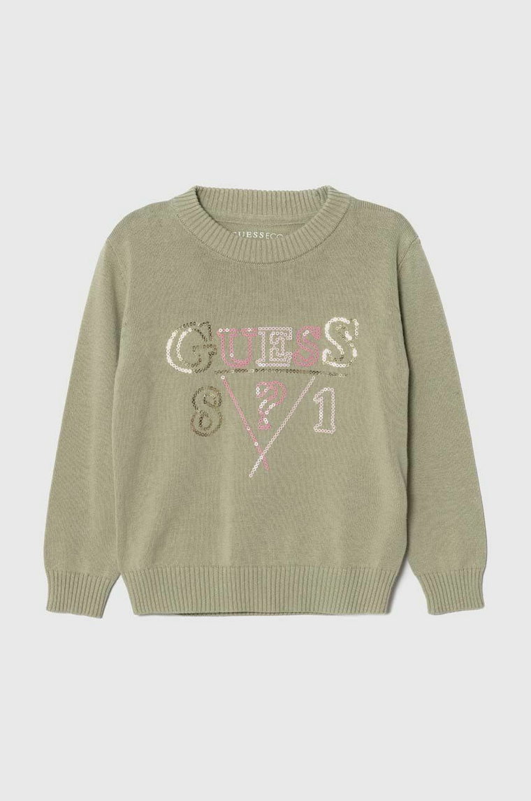 Guess sweter bawełniany dziecięcy kolor zielony lekki