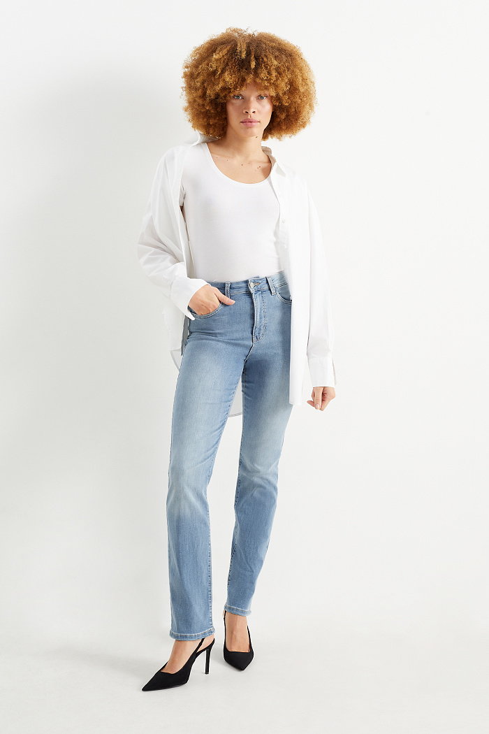 C&A Straight jeans-wysoki stan-LYCRA, Niebieski, Rozmiar: 34