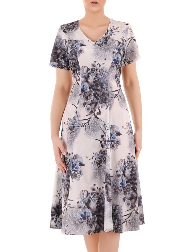 Sukienka z tkaniny, rozkloszowana kreacja w kwiatowym wzorze 35783