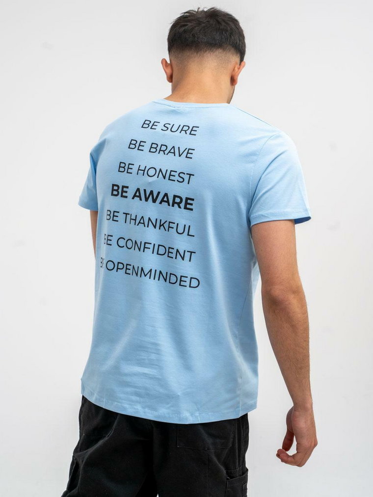 Koszulka Z Krótkim Rękawem Męska Jasna Niebieska Aware Slogan