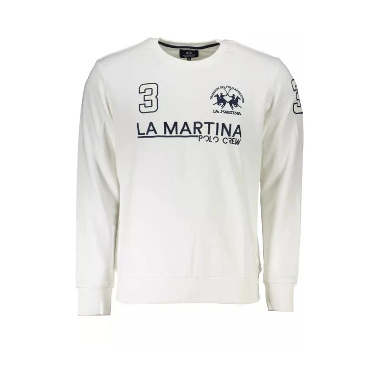 Haftowany biały sweter z bawełny La Martina