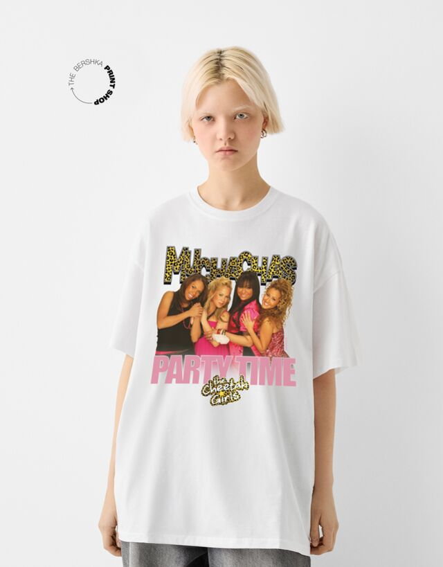 Bershka Koszulka Oversize Z Krótkim Rękawem Cheetah Girls Kobieta Xl Biały