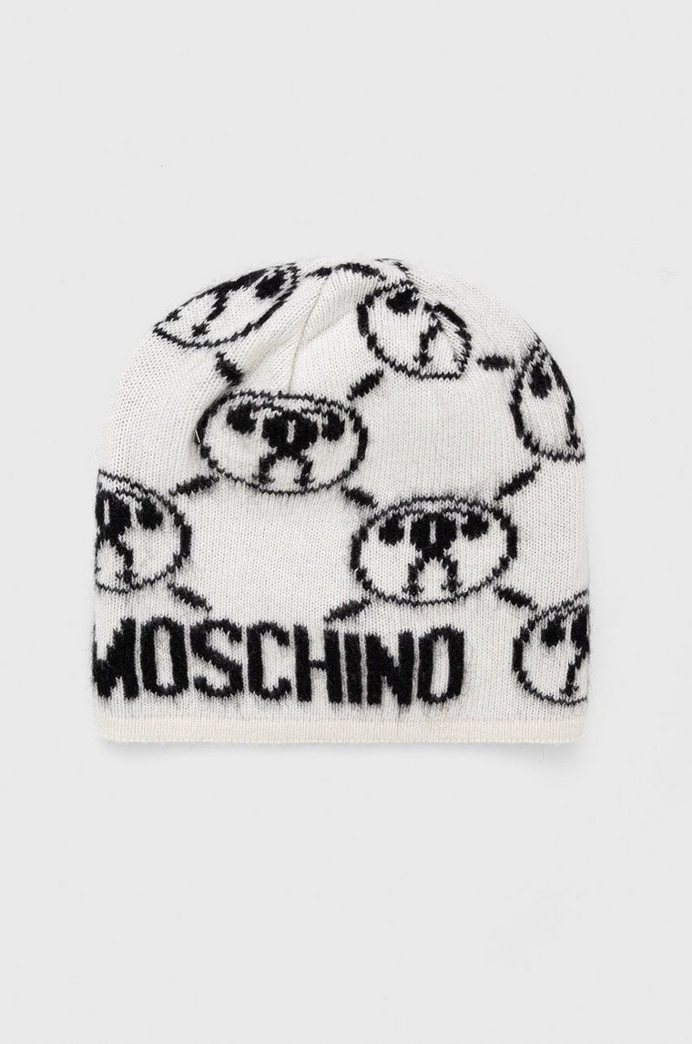 Moschino czapka z domieszką wełny kolor biały z domieszką wełny